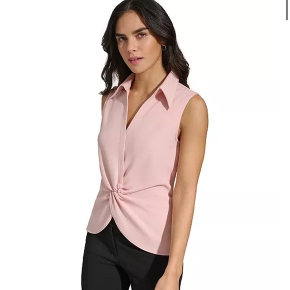 Calvin Klein Pink Sleeveless Tie Front Blouse - Picture 2 of 6